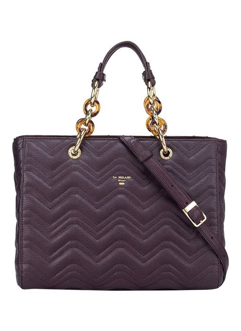 Textured Leather Structured Shoulder Bag Purple