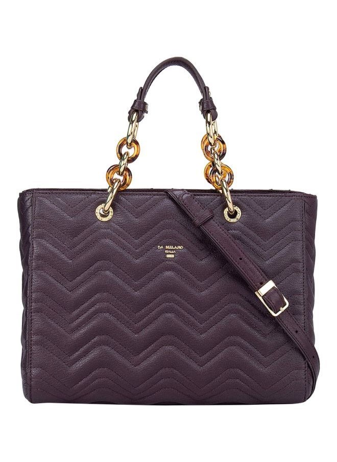 Da Milano - Textured Leather Structured Shoulder Bag Purple - Image 1