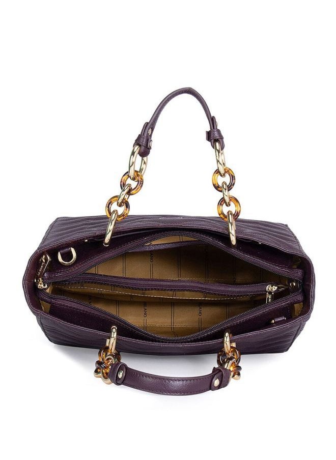 Da Milano - Textured Leather Structured Shoulder Bag Purple - Image 1