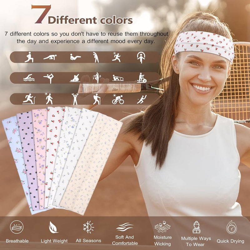 DiyJibb دي ييجيبب – أربطة رأس للنساء، مرنة وغير زلقة، مصنوعة من القطن الناعم، مناسبة للرياضة واليوغا والجري، عبوة تحتوي على 7 قطع. - Image 2
