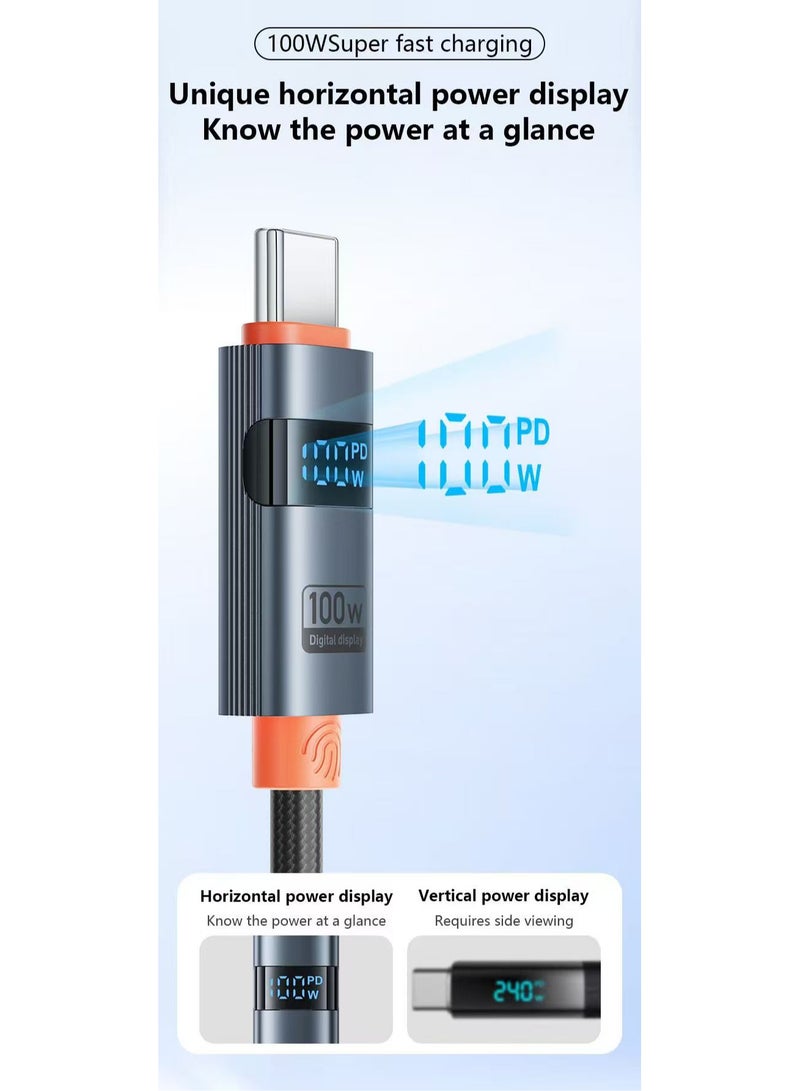 TRANYOO 100W Usb to Type-C Charging Data Cable with Digital Display, 1.2 Fast Charging Cable for Apple, Samsung, Google, and more Black - Image 4