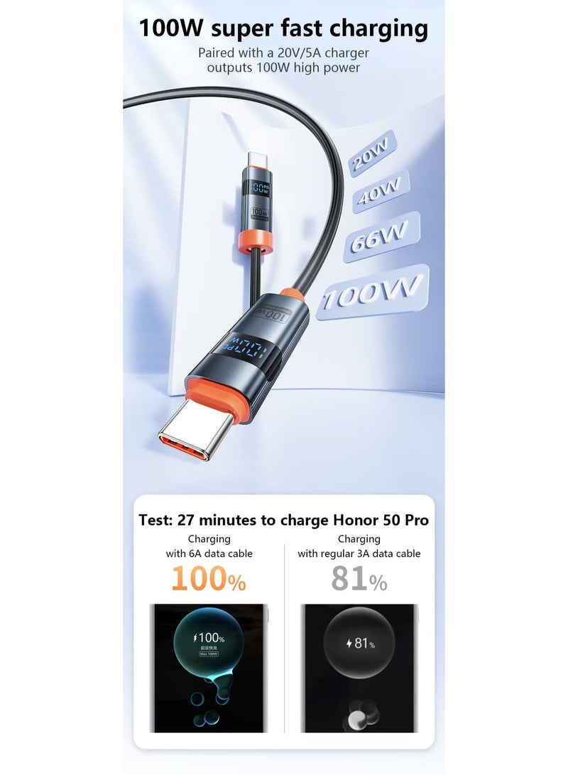 TRANYOO 100W Usb to Type-C Charging Data Cable with Digital Display, 1.2 Fast Charging Cable for Apple, Samsung, Google, and more Black - Image 3