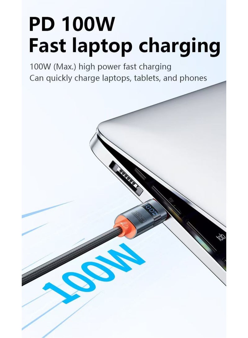 TRANYOO 100W Usb to Type-C Charging Data Cable with Digital Display, 1.2 Fast Charging Cable for Apple, Samsung, Google, and more Black - Image 2