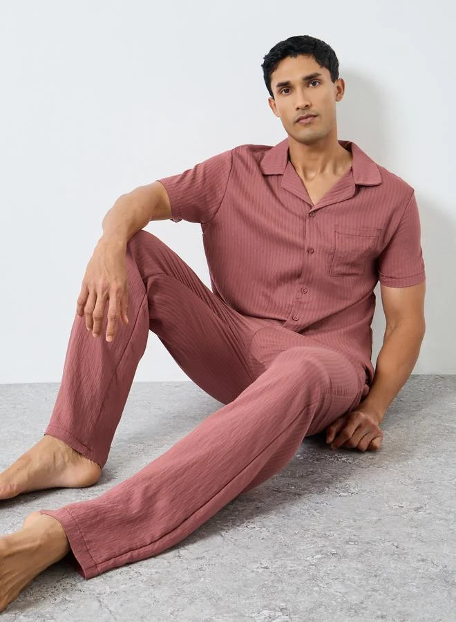 Styli Men Relaxed Fit Short Sleeve Shirt and Pyjama Set