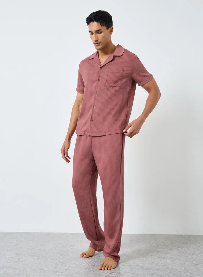 Styli Men Relaxed Fit Short Sleeve Shirt and Pyjama Set