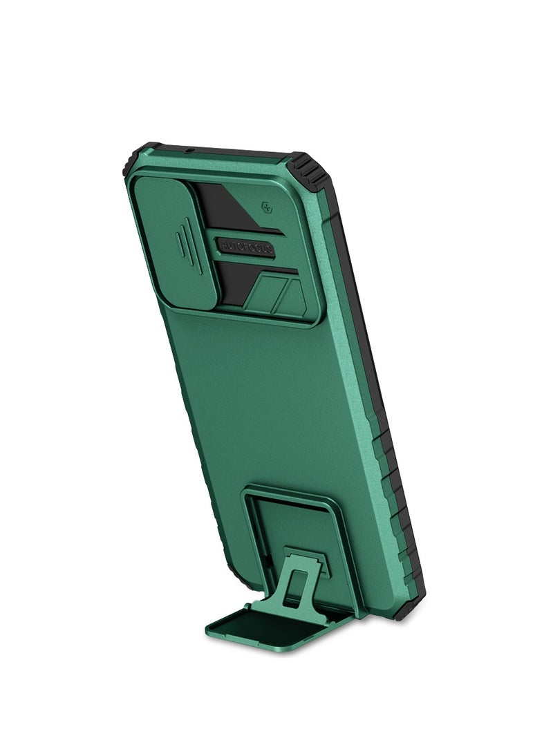 Honor X8 4G Green Mobile Phone Case Cover, Innovative Telescopic Bracket, Sliding Protection Camera Window, Bumper Shockproof Phone Back Cover - Image 2