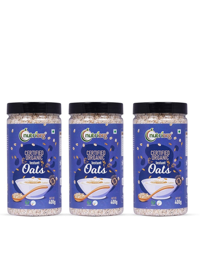 Nutriorg Organic Instant Oats  (Pack of 3 * 400g) | Gluten Free For Weight Loss