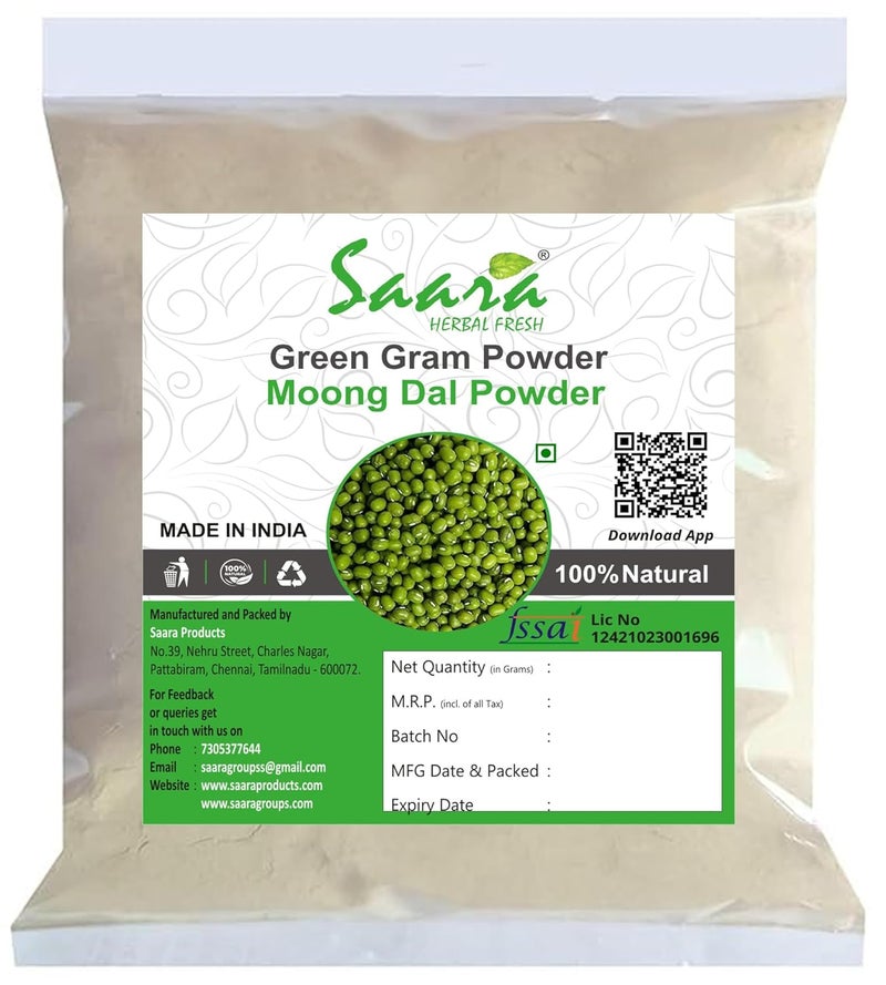 Saara HERBAL FRESH Green Gram Powder 600g Moong Dal Pachai Payaru Mung Bean Cherupayar Hesaru Kaalu Muga Powder pack of 6 x 100g - Image 1