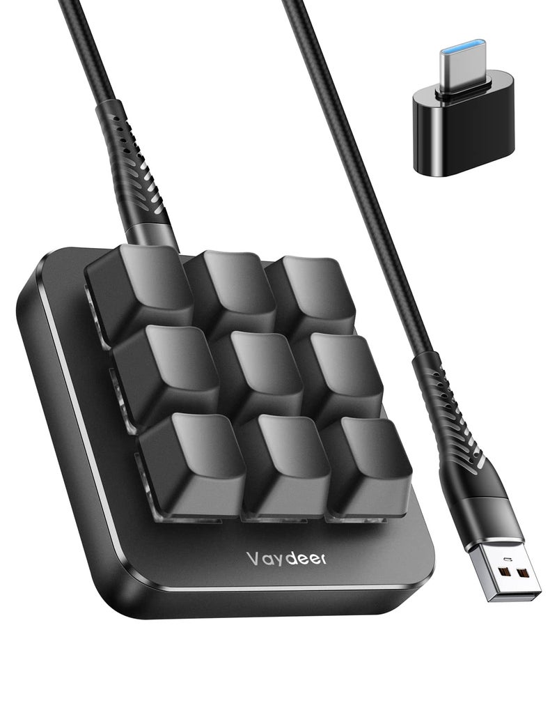 Vaydeer One-Handed Mechanical Keyboard Support NKRO, Hotkeys, One-Click Start,9 Fully Programmable Keys with Floating Window and Macro Multifunctional Keypad for iOS,Windows, Gift Idea for Him/Her - Image 1
