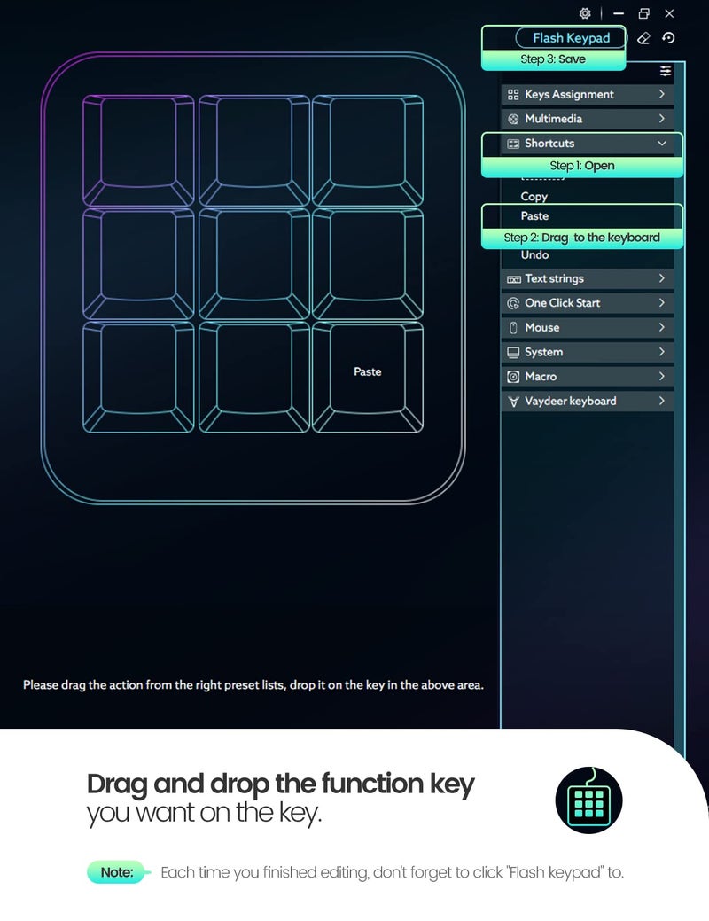 Vaydeer One-Handed Mechanical Keyboard Support NKRO, Hotkeys, One-Click Start,9 Fully Programmable Keys with Floating Window and Macro Multifunctional Keypad for iOS,Windows, Gift Idea for Him/Her - Image 4