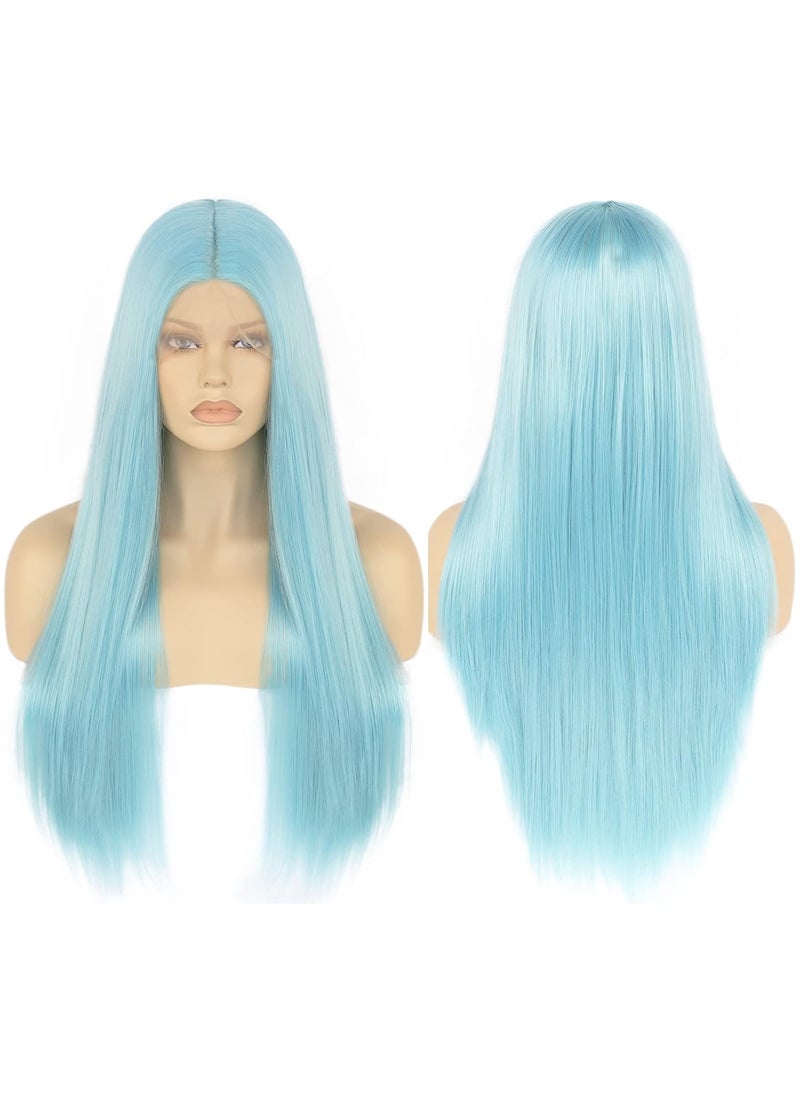 Ebingoo Ebingoo Blue Lace Front Wig for Women+ Wig Cpa Long Straight Natural Blue Synthetic Middle T Part Lace Front Wig for Halloween Daily Wear 