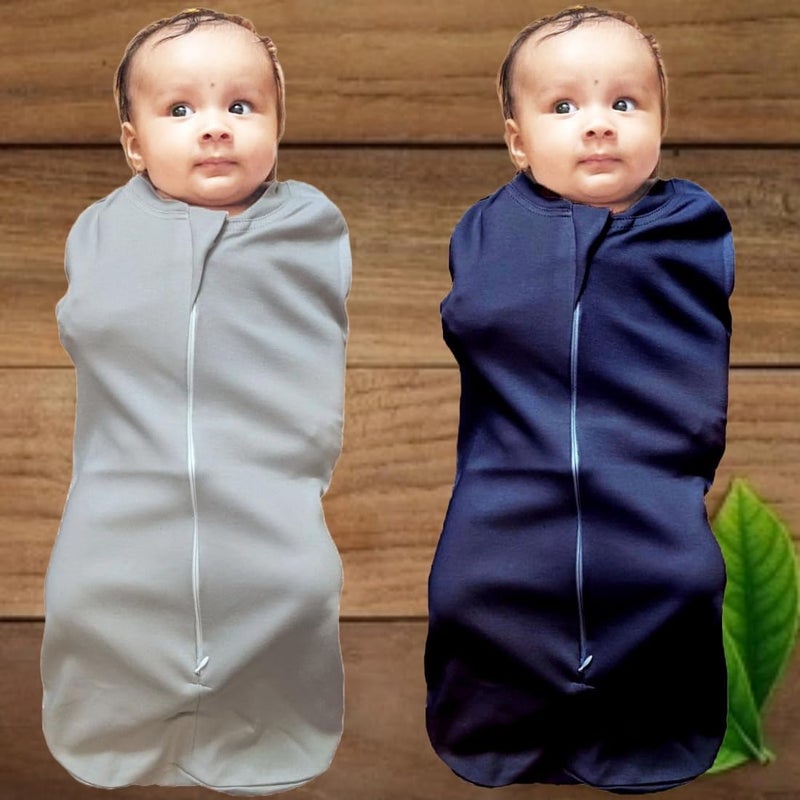 MammaChamp PODSwaddleSleeping BagBlanketsWrapSack for Newborn Baby 03 Months Packof 2 Gray Dark Blue - Image 2