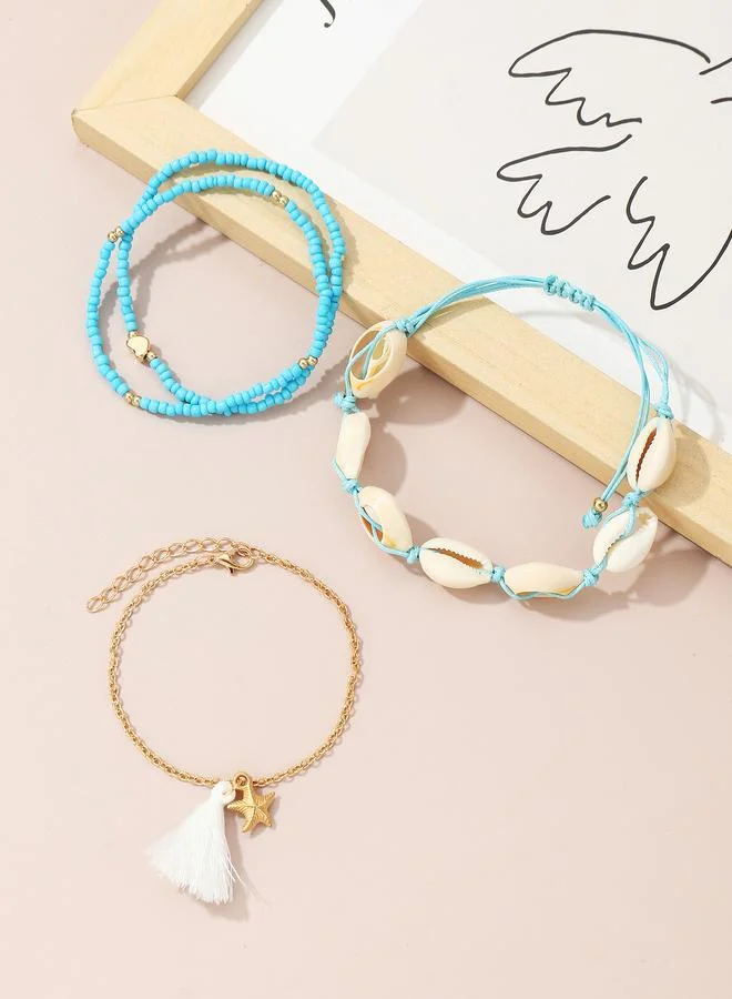 Take Two  Set of 4 - Beaded Anklet with Seashell Charm for Women | Best Price UAE