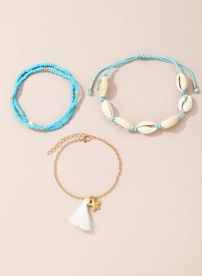 Take Two Set of 4 - Beaded Anklet with Seashell Charm