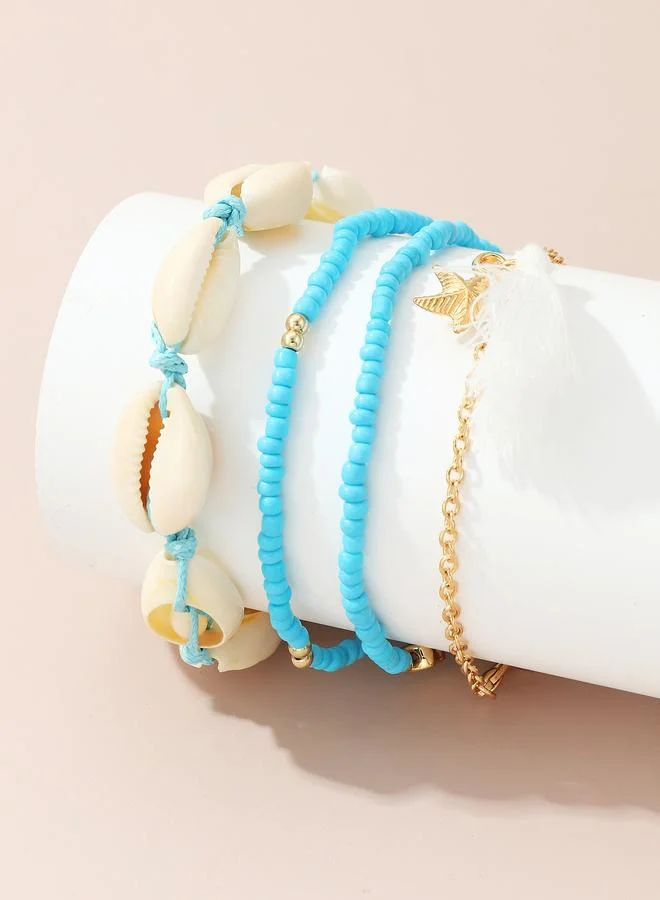 Take Two  Set of 4 - Beaded Anklet with Seashell Charm for Women | Best Price UAE