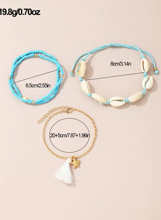 Take Two  Set of 4 - Beaded Anklet with Seashell Charm for Women | Best Price UAE