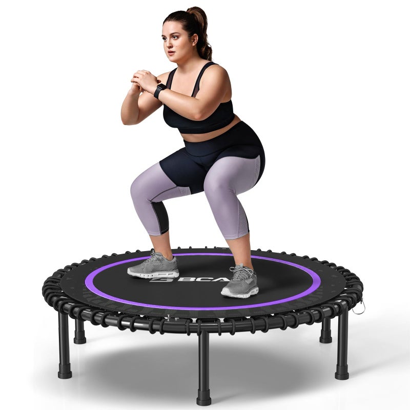 BCAN 40 Adult Fitness Trampoline with Durable Bungees Stable Quiet Exercise RebounderGreat Mini Trampoline for IndoorGarden Workout Purple