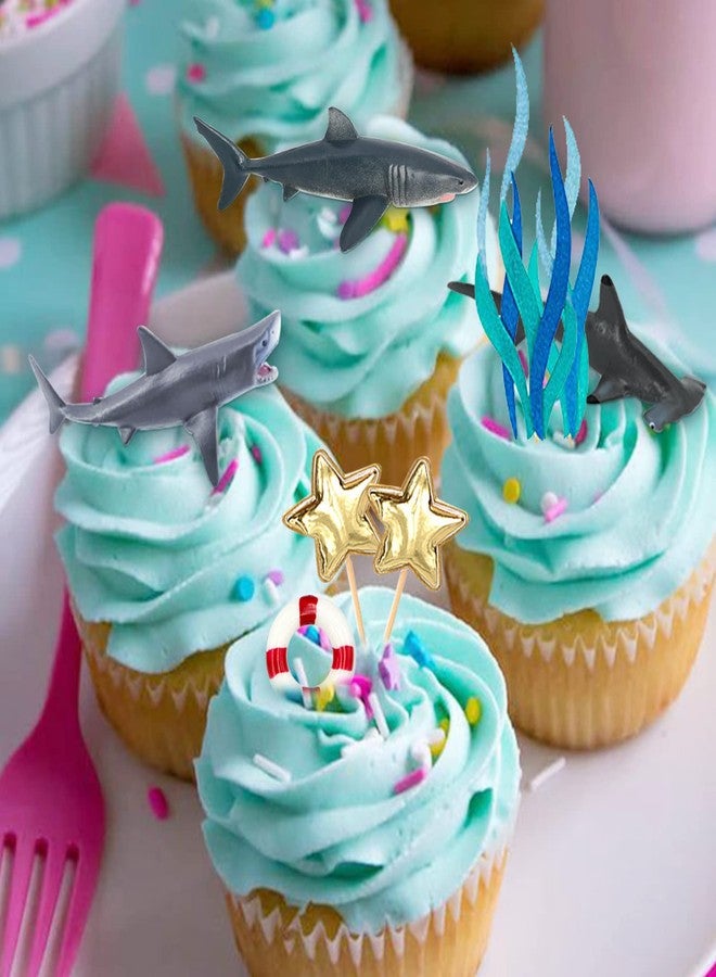 MEMOVAN Shark Cake Toppers 9pcs Sharks Birthday Cake Cupcake Topper Mini Sharks Toy Figurines, Ocean Animal Cake Decoration for Under the Sea shark Underwater Theme Birthday Baby Shower Party Supplies - Image 5