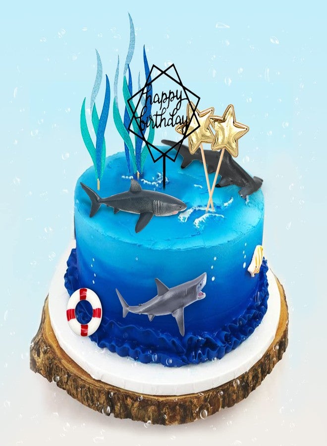 MEMOVAN Shark Cake Toppers 9pcs Sharks Birthday Cake Cupcake Topper Mini Sharks Toy Figurines, Ocean Animal Cake Decoration for Under the Sea shark Underwater Theme Birthday Baby Shower Party Supplies - Image 3