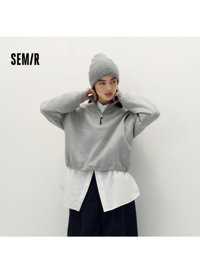 Semir Forest Soft Cotton Oversize Plaid Stand Collar Sweatshirt For Women  Autumn Drawstring 101525116004 - Image 1