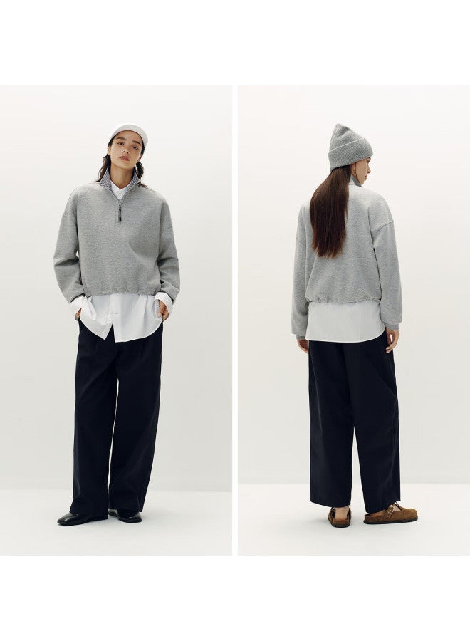 Semir Forest Soft Cotton Oversize Plaid Stand Collar Sweatshirt For Women  Autumn Drawstring 101525116004 - Image 2