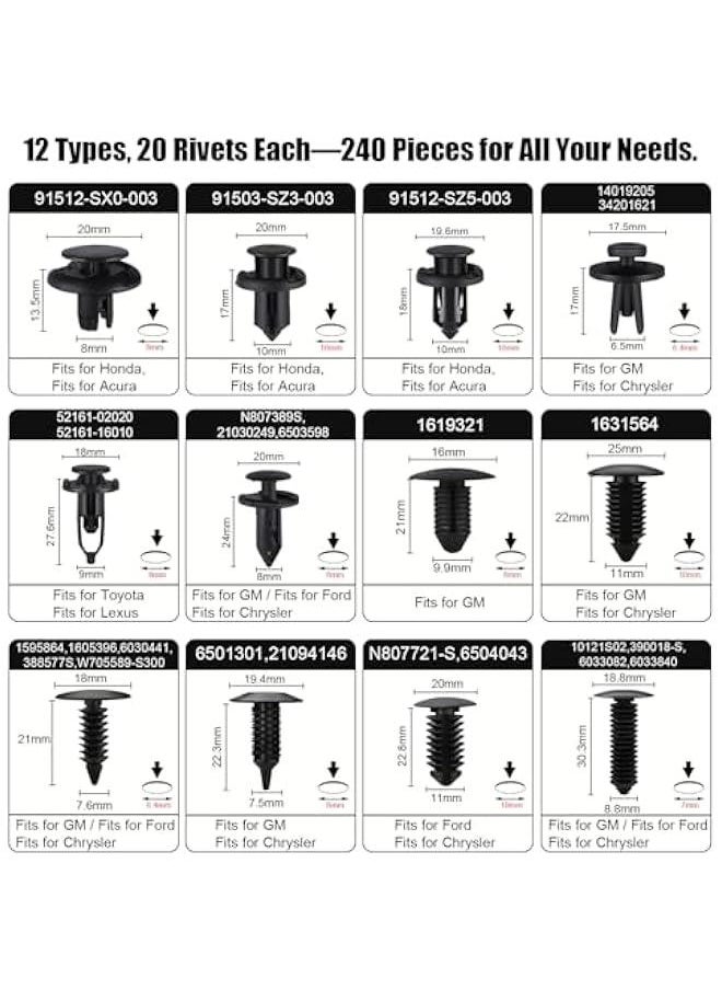 Car Plastic Push Pin Rivet Fasteners Assortment Retainer Clips Set Case Remover Tool