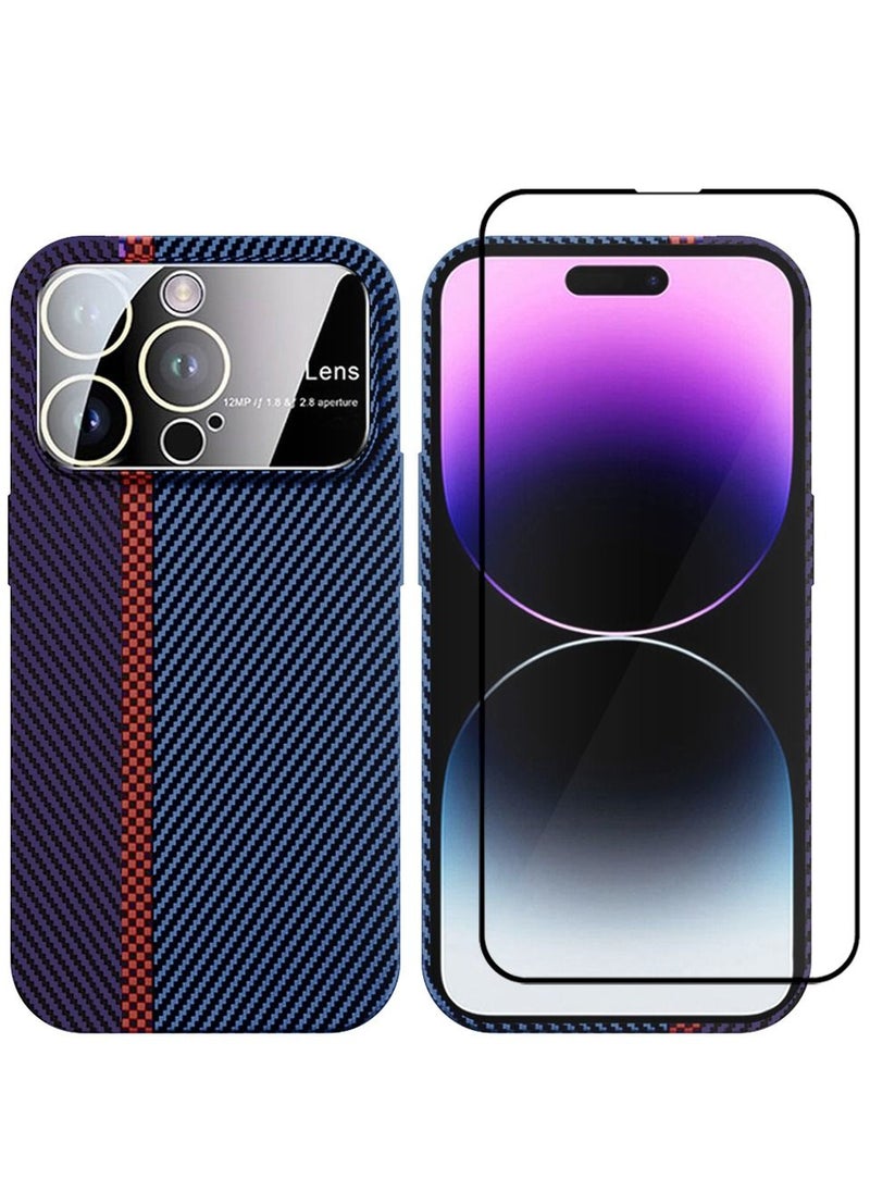 CATANES - 2 Packs Of iPhone 14 Pro Max Carbon Case Large Window Camera Protection and Screen Protector Unique Design Mixed Amazing Color Aramid Carbon Fiber Phone Case Blue - Image 1