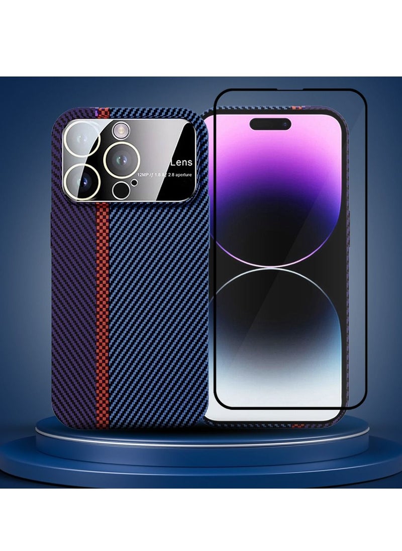 CATANES - 2 Packs Of iPhone 14 Pro Max Carbon Case Large Window Camera Protection and Screen Protector Unique Design Mixed Amazing Color Aramid Carbon Fiber Phone Case Blue - Image 1