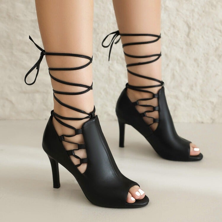 Women'S 2024 Summer Fashion New Style 33-46 Stiletto High Heels Women'S Shoes Lace-Up Fish Mouth Sandals - Image 4