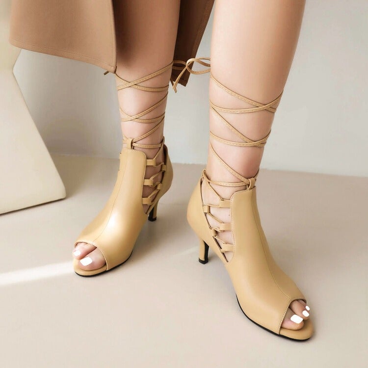 Women'S 2024 Summer Fashion New Style 33-46 Stiletto High Heels Women'S Shoes Lace-Up Fish Mouth Sandals - Image 3