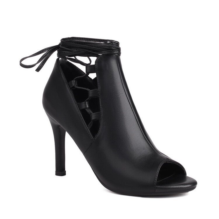 Women'S 2024 Summer Fashion New Style 33-46 Stiletto High Heels Women'S Shoes Lace-Up Fish Mouth Sandals - Image 1