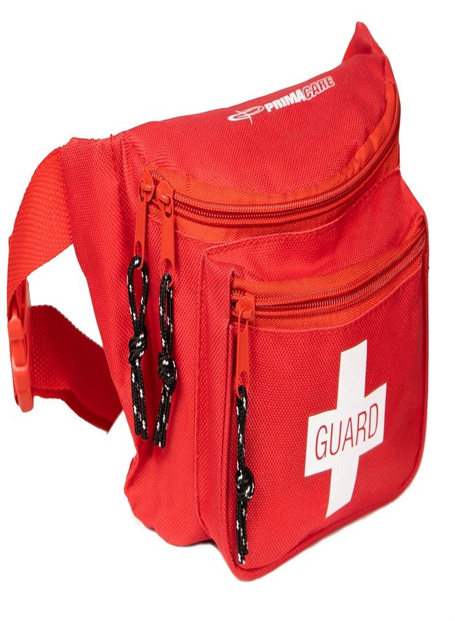 Primacare KB-8005 First Aid Fanny Pack, 8x2x6 Stocked with 75 Pieces Emergency Medical Supplies, Lifeguard Waist Travel Bag with 3 Pockets, Red - Image 2