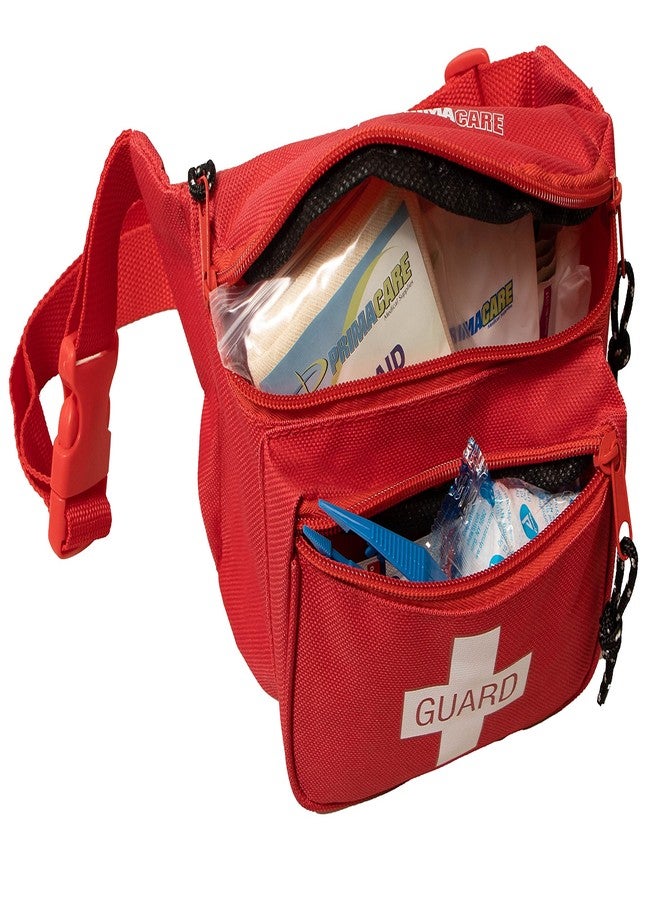 Primacare KB-8005 First Aid Fanny Pack, 8x2x6 Stocked with 75 Pieces Emergency Medical Supplies, Lifeguard Waist Travel Bag with 3 Pockets, Red - Image 4