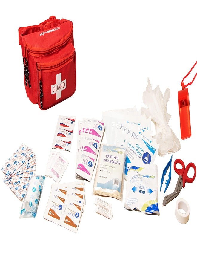 Primacare KB-8005 First Aid Fanny Pack, 8x2x6 Stocked with 75 Pieces Emergency Medical Supplies, Lifeguard Waist Travel Bag with 3 Pockets, Red - Image 3
