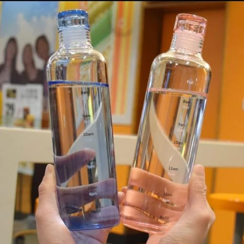 WRINGO 500 ML Borosilicate Glass Water Bottles with Hourly Time Marker, Leak Proof, Reusable, BPA Free, Water Bottle for Girls Kids Women for School, Gym, Daily (Multicolor) (TR- (Set of 2)) - Image 1