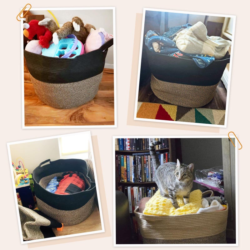 INDRESSME Large Storage Baskets for Organizing, 21.7 x 13.8 Blanket Basket Living Room Dog Toy Bin, Woven Laundry Basket for Dirty Clothes, Pillows, Towel, 90L Mix Black - Image 4