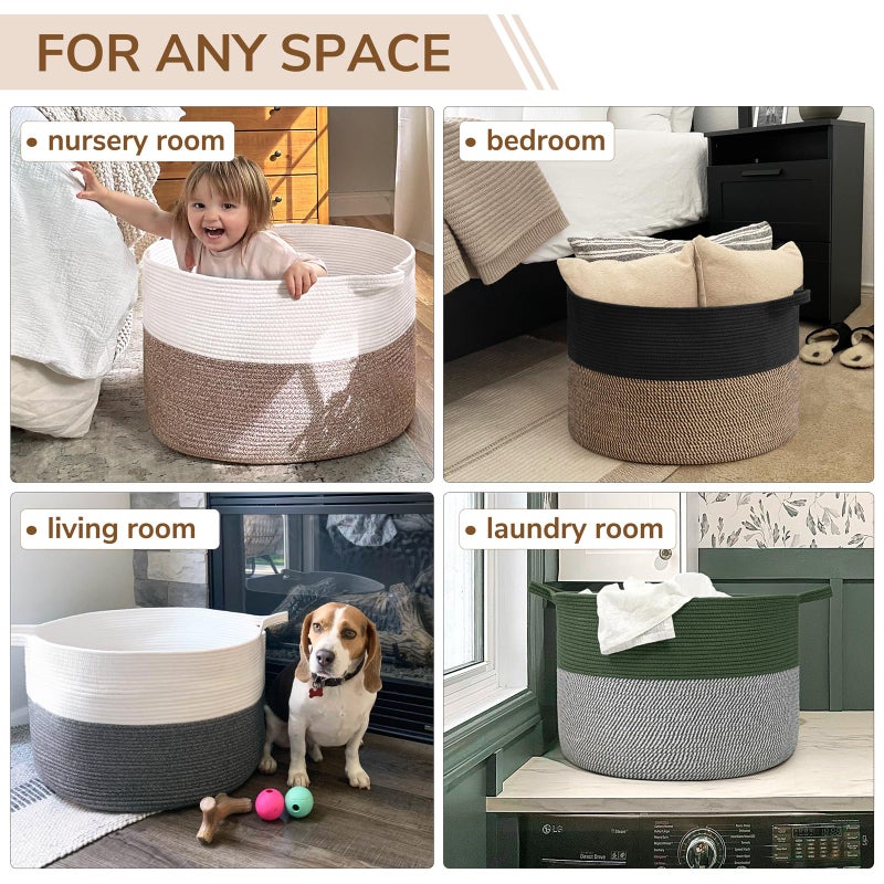 INDRESSME Large Storage Baskets for Organizing, 21.7 x 13.8 Blanket Basket Living Room Dog Toy Bin, Woven Laundry Basket for Dirty Clothes, Pillows, Towel, 90L Mix Black - Image 5
