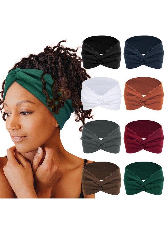 Tobeffect Turban Headbands For Women 8 Pack Non Slip Headband Boho Twisted Wide Head Band Womens Cloth Fabric Hair Wraps Accessories Black White Headbands - Image 1