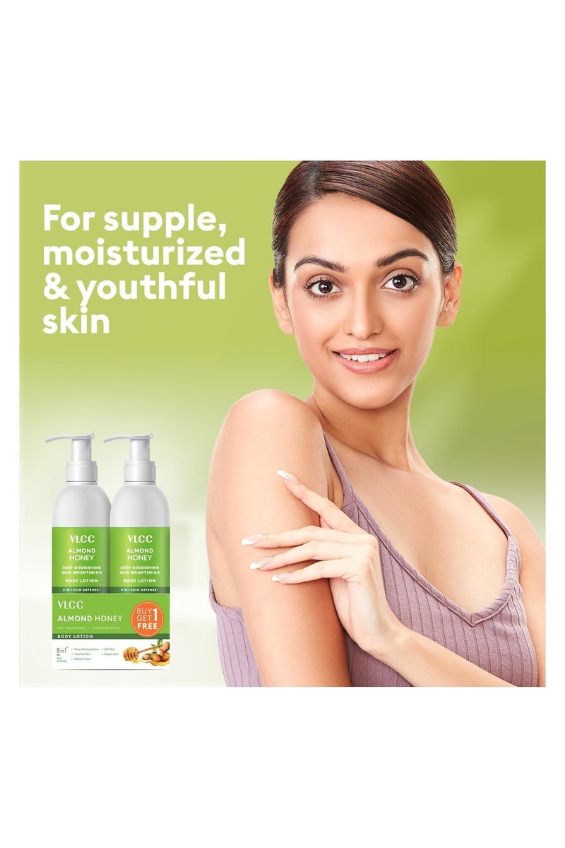 VLCC - Almond Honey Deep Nourishing & Skin Brightening Body Lotion - 350 ml (Pack of 2) | Moisturizes, Nourishes & Brightens Skin | Enriched with Almond Oil & Honey | Non-Greasy, Lightweight Formula - Image 2
