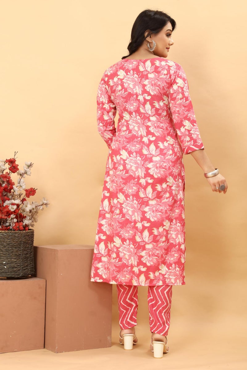 SKY FAB Women Viscose Rayon A-line Maternity and Nursing Kurta Set with Dupatta and Zipper - Pink Floral Pattern, 3/4 Sleeves, Comfortable Fit - Image 2