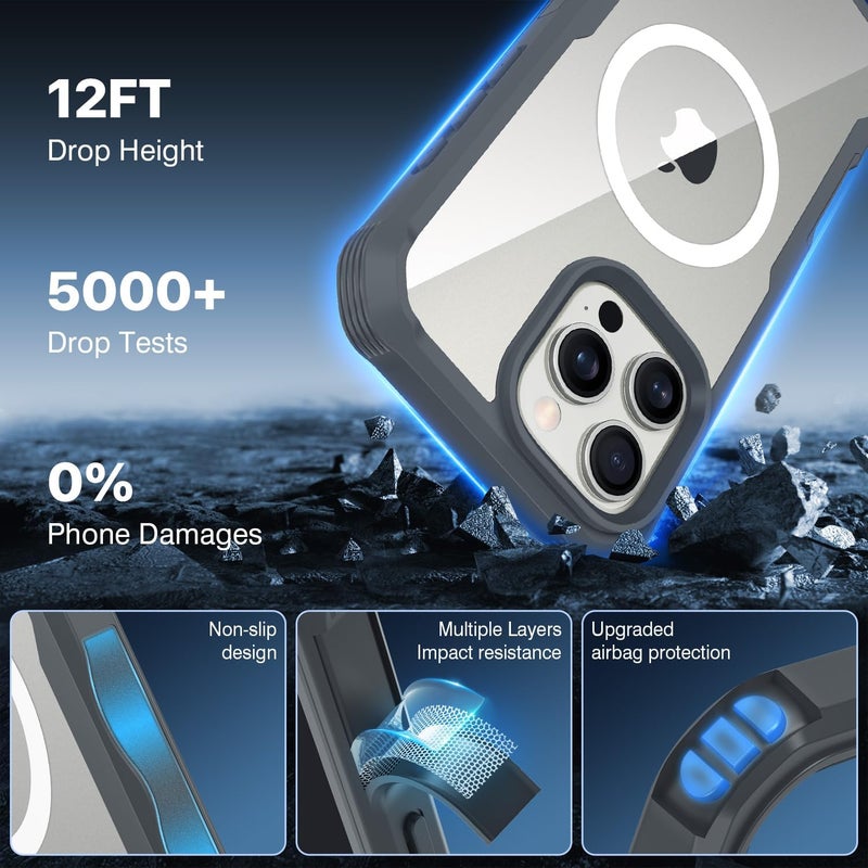 CENHUFO Magnetic Privacy for iPhone 16 Pro Max Case [Compatible with Magsafe] Full Body Phone Case Built-in 9H Tempered Glass Privacy Screen Protector Camera Lens Protector, Shockproof Cover - Gray Practical versatile construction - Image 5