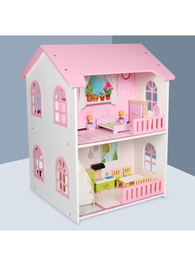 Factory Price بيت دمى خشبي للأطفال بسعر المصنع مع 22 قطعة من ملحقات الأثاث - Image 2
