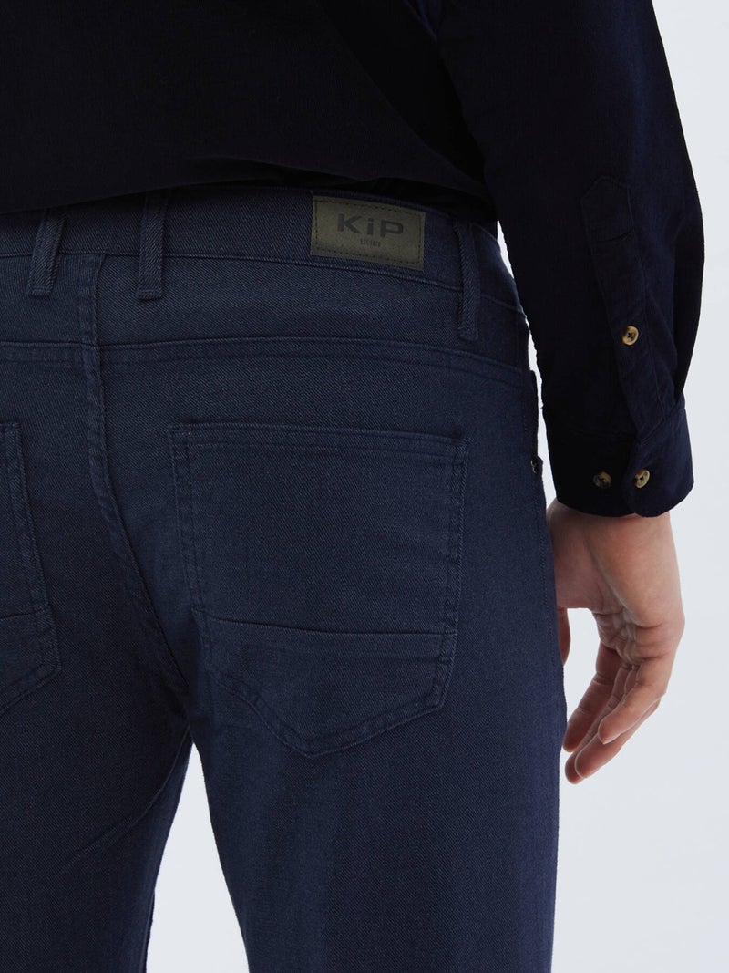 Navy Blue Woven Slim Fit Casual Cotton Blend Trousers