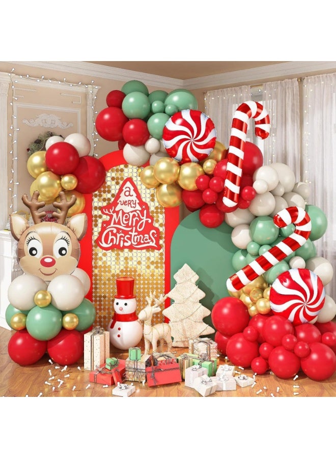 JAYATO 142 PCS Christmas Balloon Arched Set - Red, Green, Beige, Metallic Gold Christmas Balloon Garland Set - Image 1