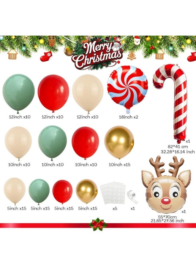 JAYATO 142 PCS Christmas Balloon Arched Set - Red, Green, Beige, Metallic Gold Christmas Balloon Garland Set - Image 4