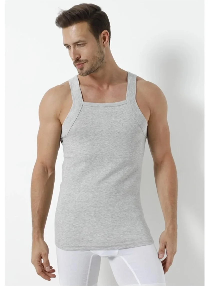 Arma Yıldız Men's Wide Bib Undershirt Gray Rib 100% Cotton