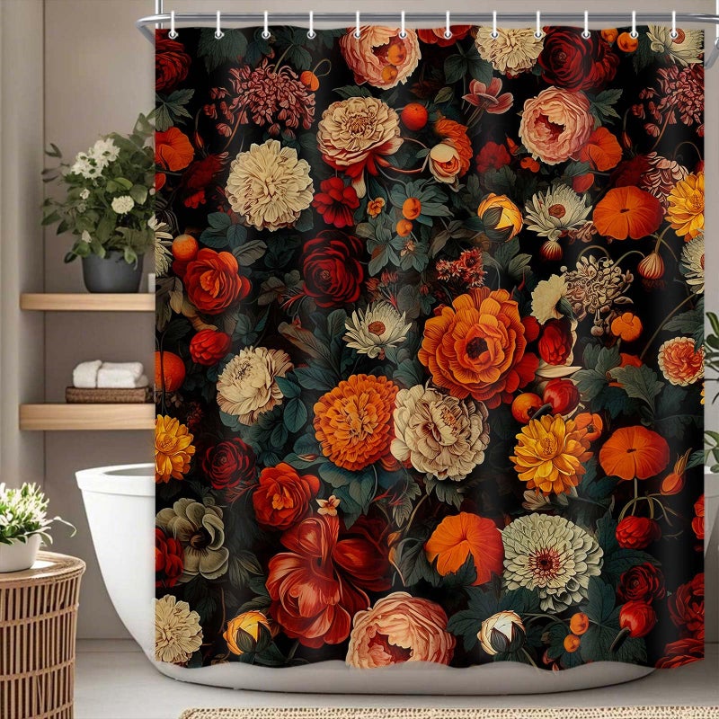 Drgilau Vintage Floral Shower Curtain for Bathroom, Black Boho Floral Shower Curtain Farmhouse Flowers Bathroom Curtains Bohemian Flower Waterproof Bath Curtains with 12 Hooks, 72X72 Inch - Image 4