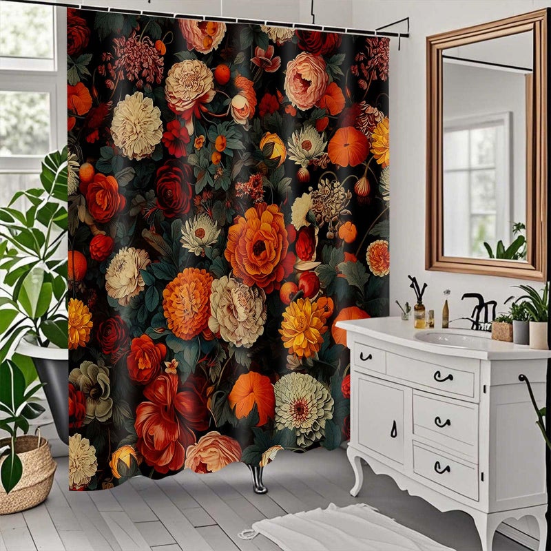 Drgilau Vintage Floral Shower Curtain for Bathroom, Black Boho Floral Shower Curtain Farmhouse Flowers Bathroom Curtains Bohemian Flower Waterproof Bath Curtains with 12 Hooks, 72X72 Inch - Image 2