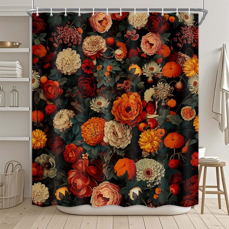 Drgilau Vintage Floral Shower Curtain for Bathroom, Black Boho Floral Shower Curtain Farmhouse Flowers Bathroom Curtains Bohemian Flower Waterproof Bath Curtains with 12 Hooks, 72X72 Inch - Image 1