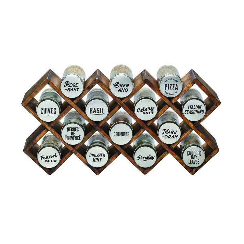 Kamenstein 10 Jar CrissCross 2in1 Spice Organizer for Countertop or Wall with Spices Included FREE Spice Refills for 5 Years Gray Wash Bamboo with Metal Caps